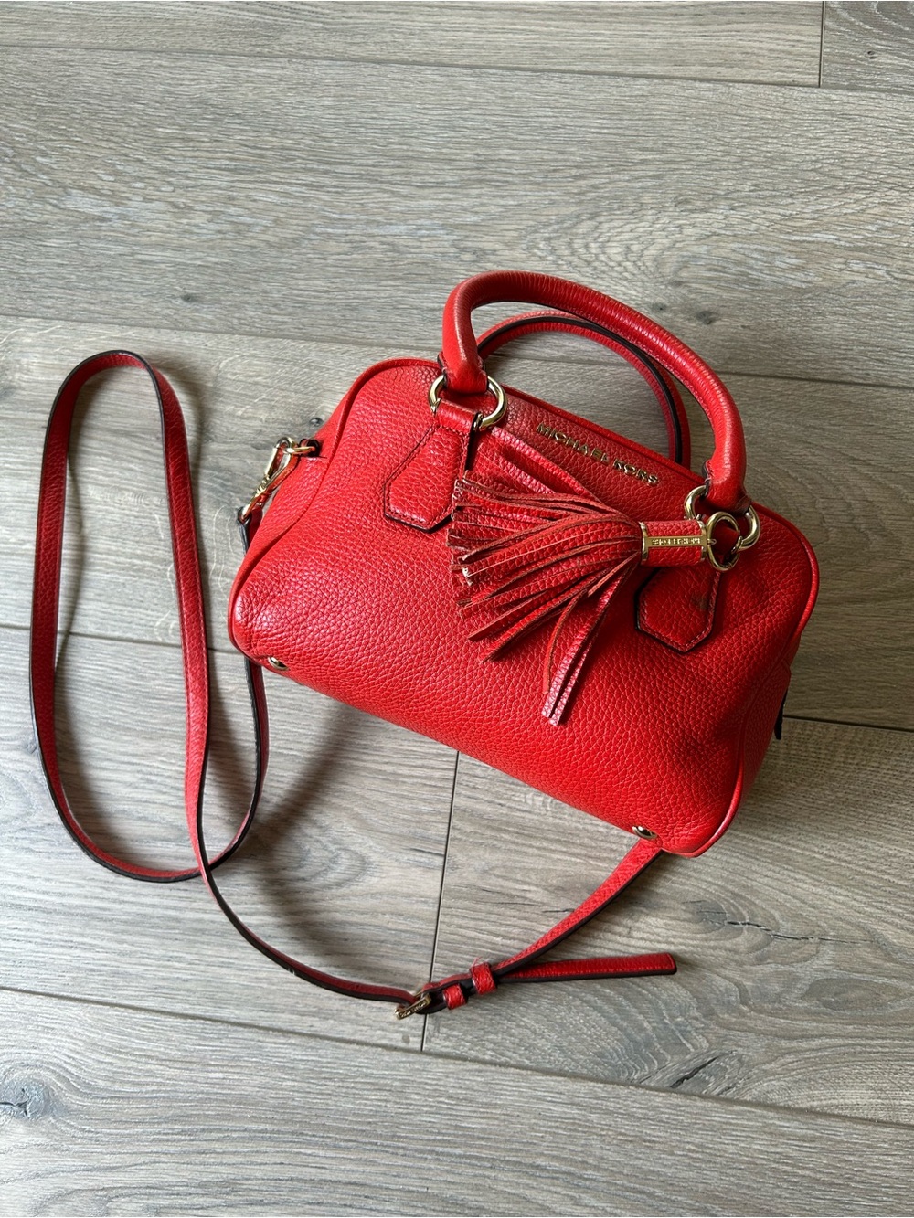 Michael Kors Red Leather Bedford Satchel